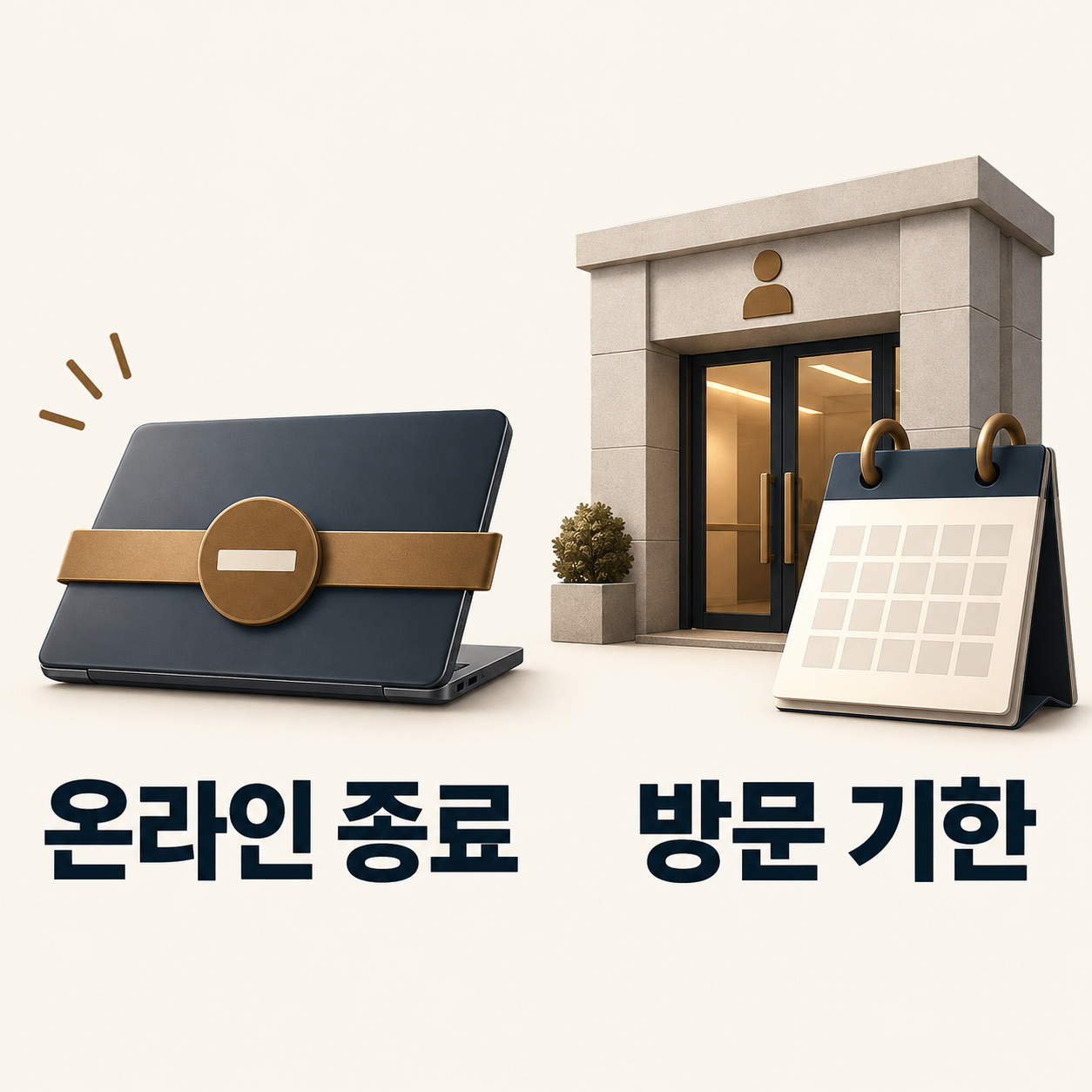 종료된 온라인 신청과 별도로 확인할 방문 기한을 나눈 도식