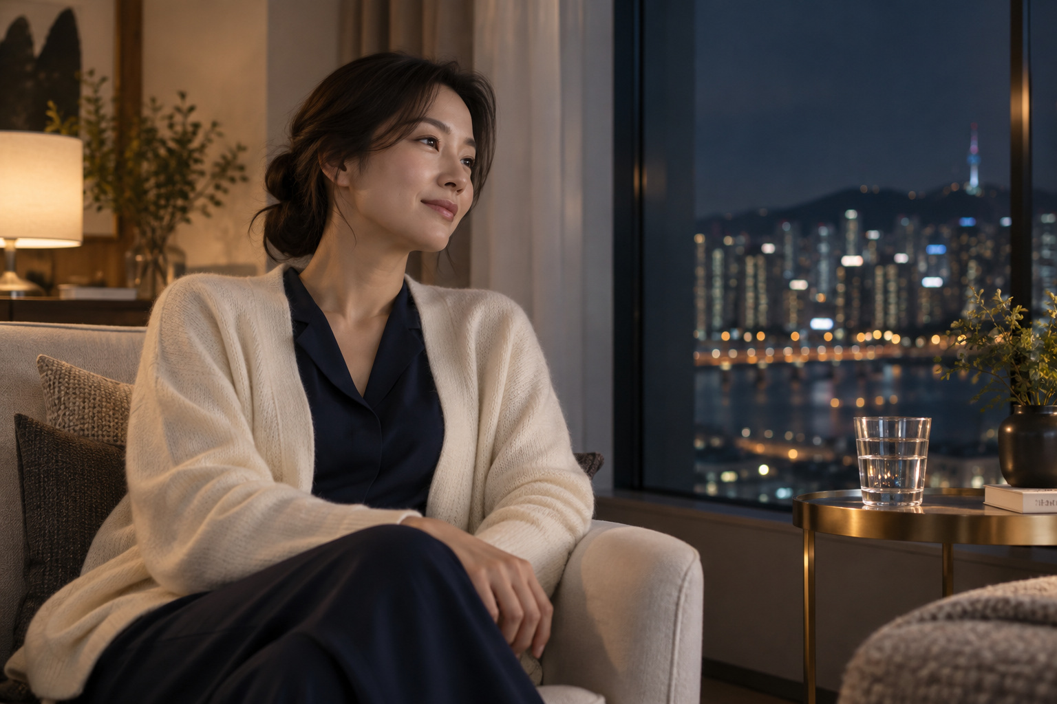 창가에서 잠시 쉬는 성인의 일상 장면