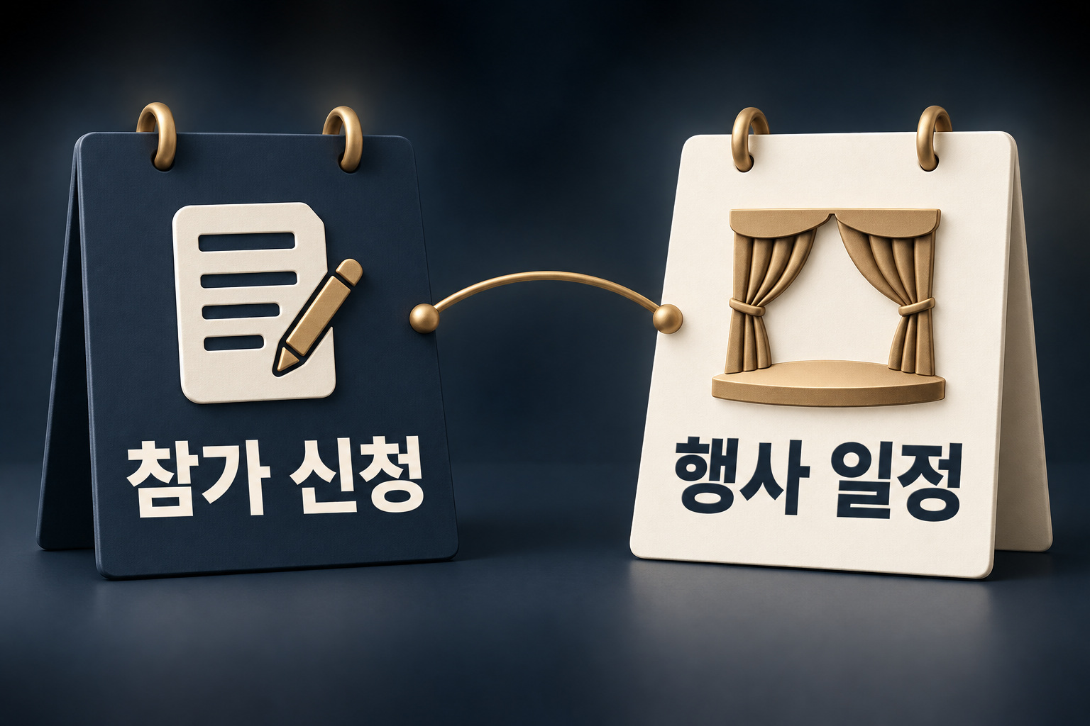 참가 신청과 실제 행사 일정을 서로 다른 달력 장면으로 표현한 도식