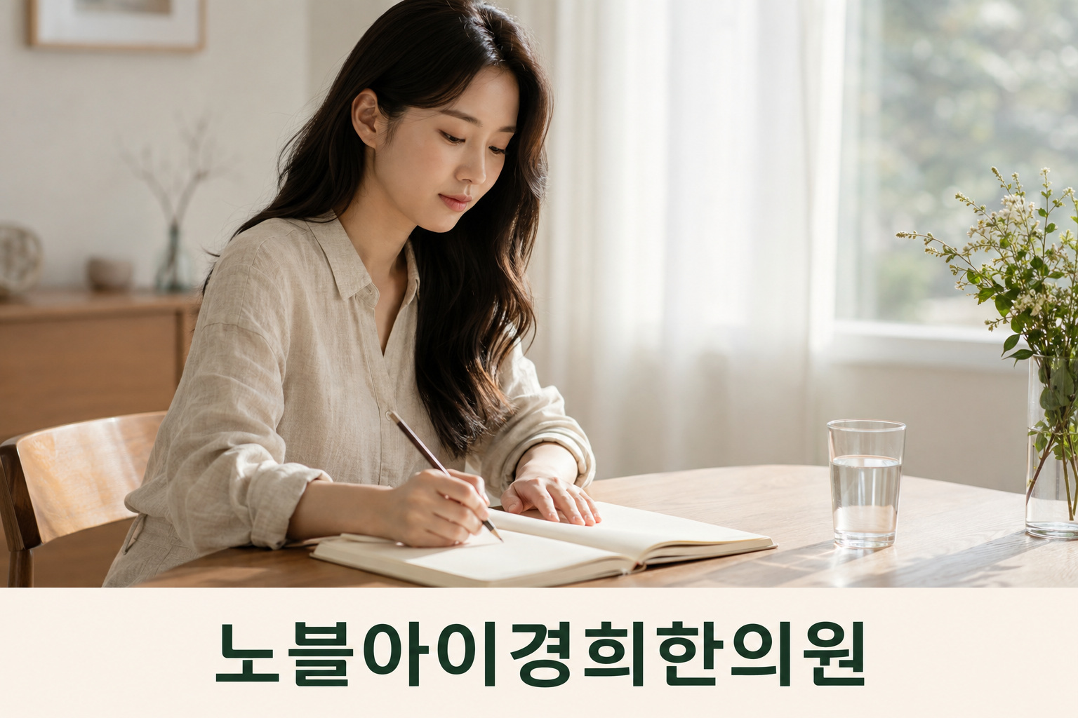 집에서 생리 주기의 변화를 일기에 남기는 여성의 생활 장면