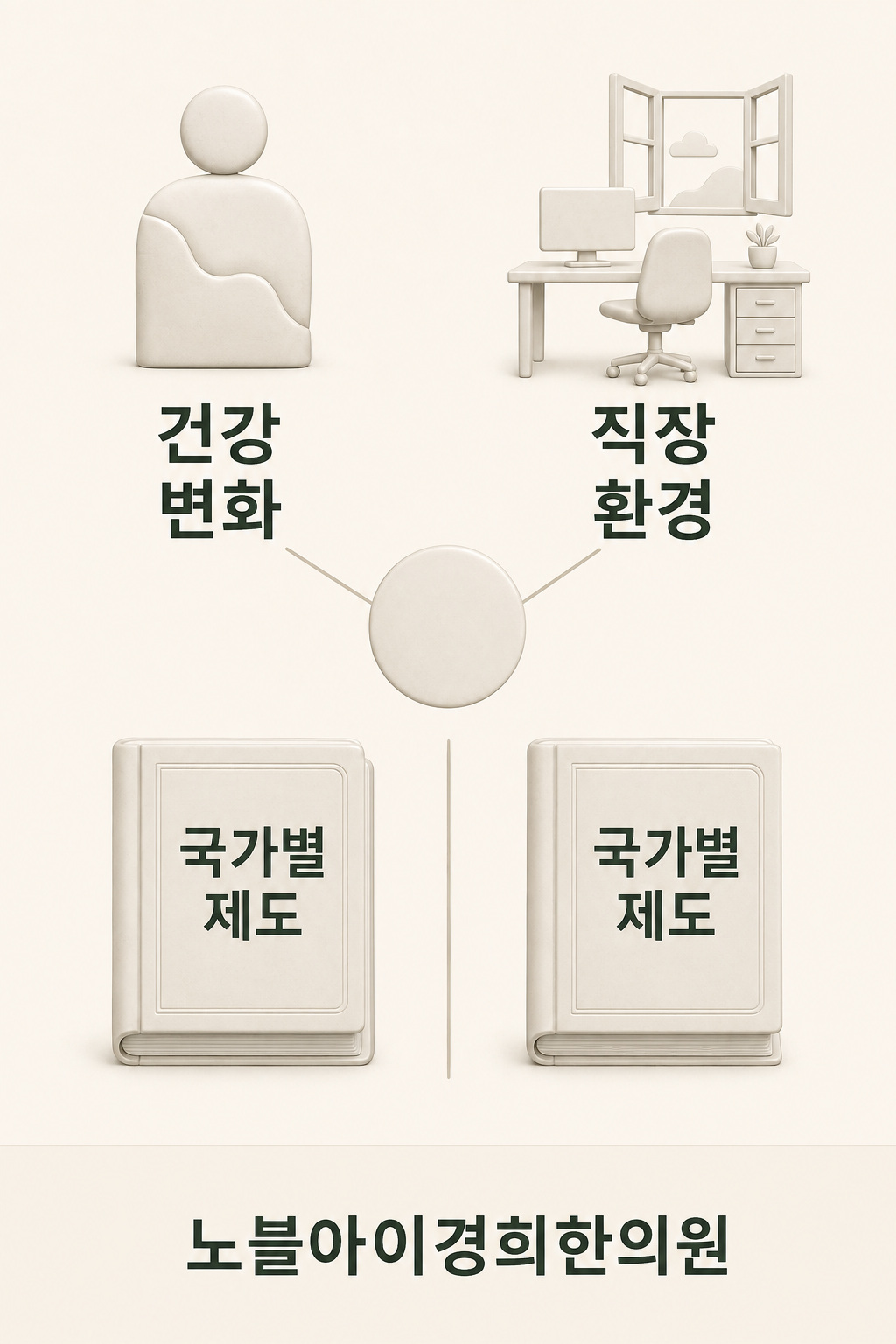 건강 변화와 직장 환경을 함께 살피고 국가별 제도는 구분해 확인하는 관계도